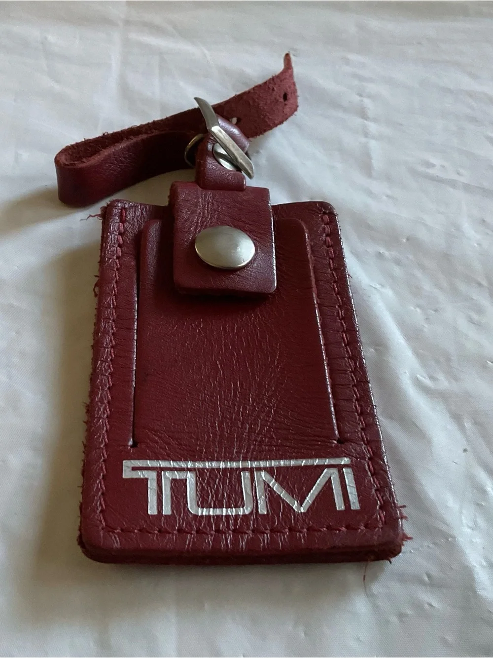 TUMI Red Leather Luggage Tag ID